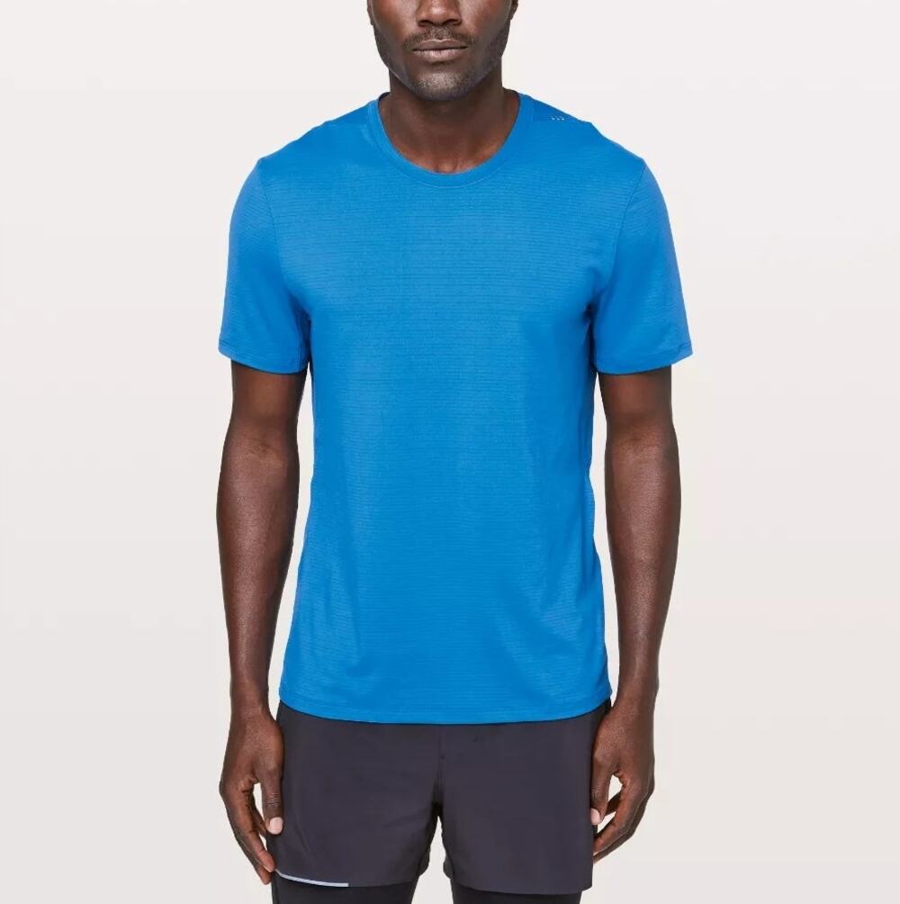 Lululemon Mens Explicit Content Short Sleeve Athletic Top Small Blue Running Gym